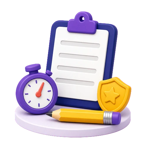 Clipboard, timer and pencil representing a timed SATs mock test